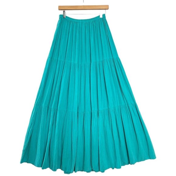 Double D Ranch Dresses & Skirts - Vintage Double D Ranch Broom Stick Accordion Turquoise Blue Maxi Skirt Size XS